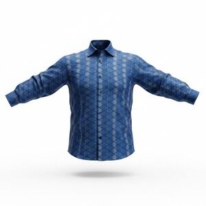 Rosso Milano Italy Men Dress Shirt XL $179 Blue Medallion Modern Fit Long Sleeve